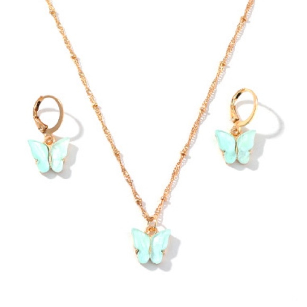 3/$25๐ฆ Teal Butterfly Necklace & Earring Set Gold - Picture 2 of 3